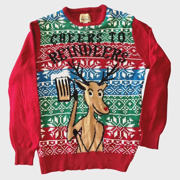 Sears Roebuck & Co Sweaters - Roebuck & Co Unisex Cheers to Reindeer Beer Christmas Sweater Fun Holiday Small